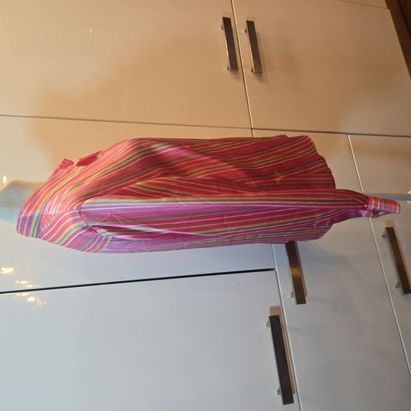100% Silk Striped Button Down Shirt Pink Yellow Size Medium Womens - Picture 3 of 8